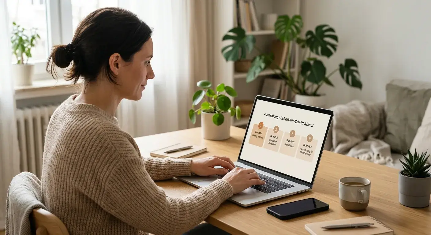 Auszahlungsvorgang Schritt für Schritt am Laptop im Online-Casino