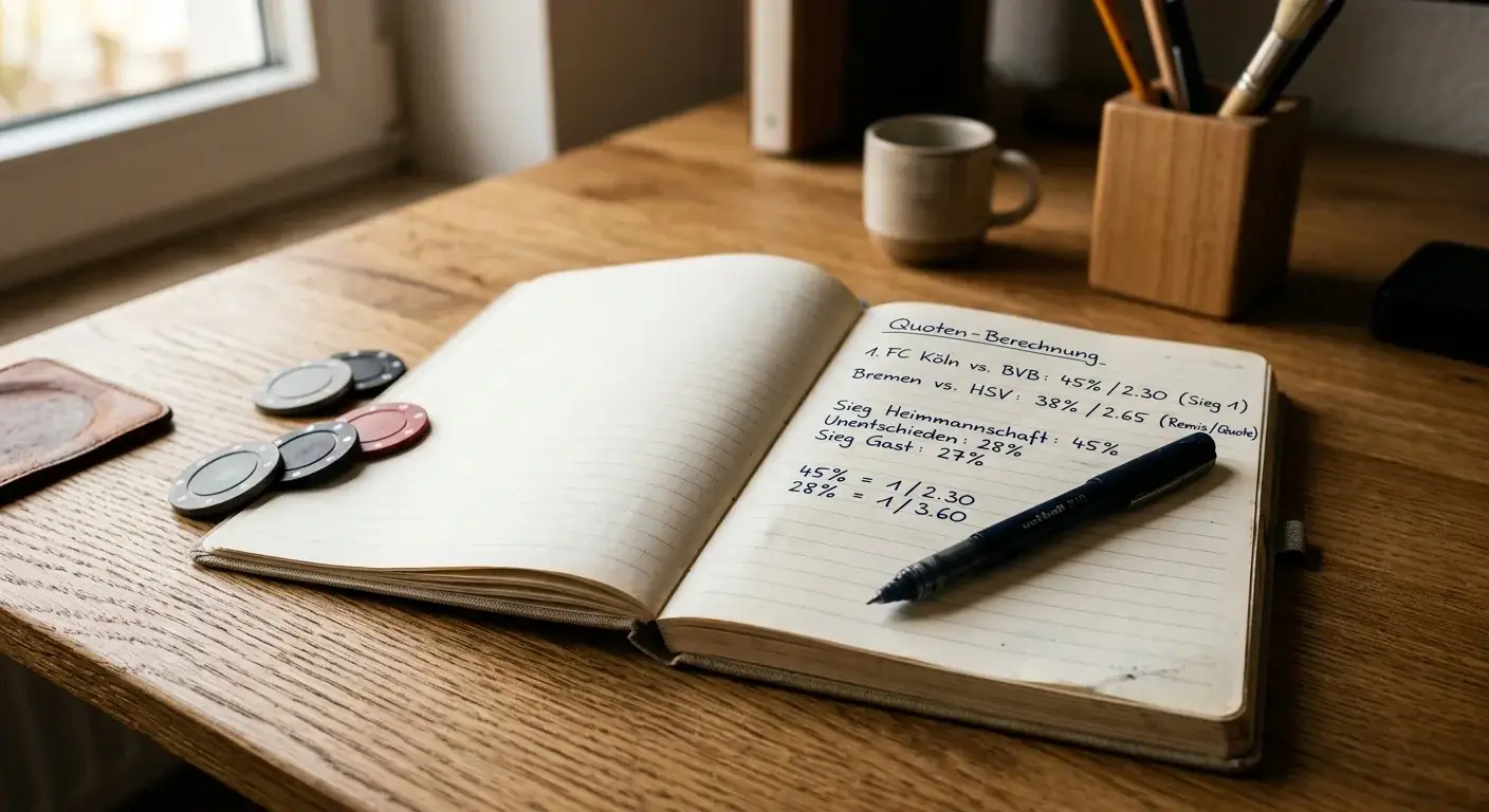 Notizblock mit handschriftlichen Quoten und Prozentwerten zum Baccarat-Hausvorteil