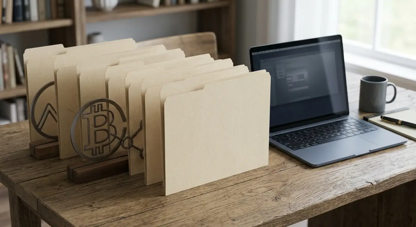 Vergleichstabelle mit sechs neutralen Anbieterakten und Bitcoin-Symbolen