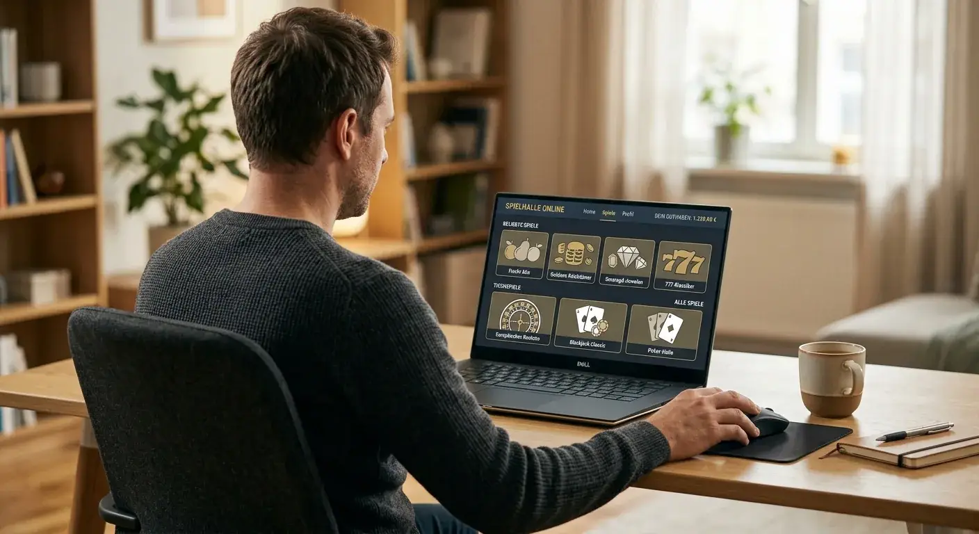 Neutrale Krypto-Casino-Spiele auf einem Laptop ohne Logos oder erkennbare Marken