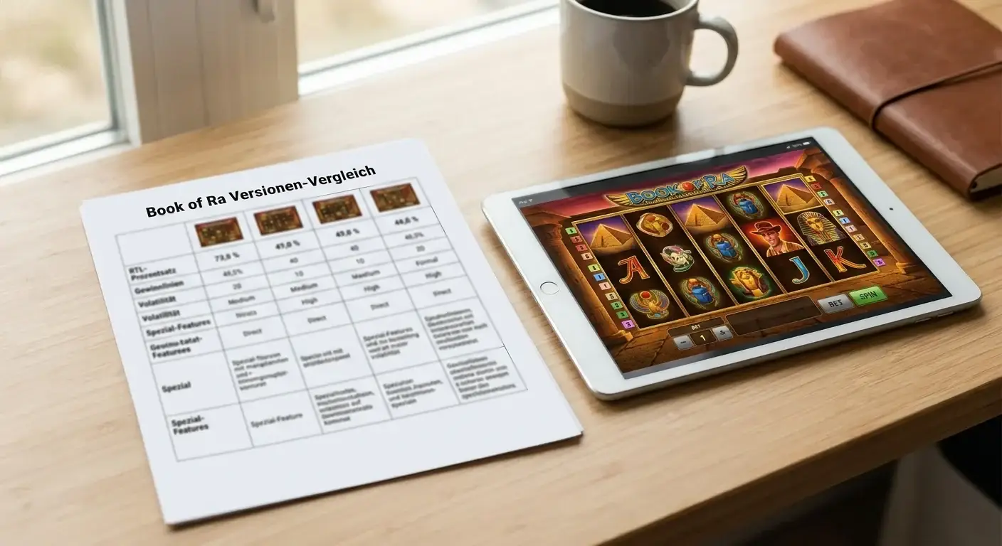 Vergleichstabelle der Book-of-Ra-Versionen mit Tablet und ägyptischem Slot-Interface