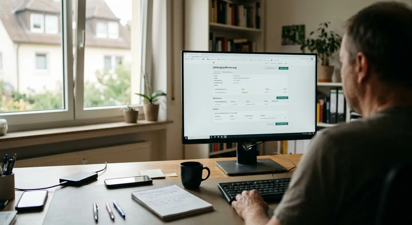 Arbeitsplatz mit Budgetnotiz und Pausensignal