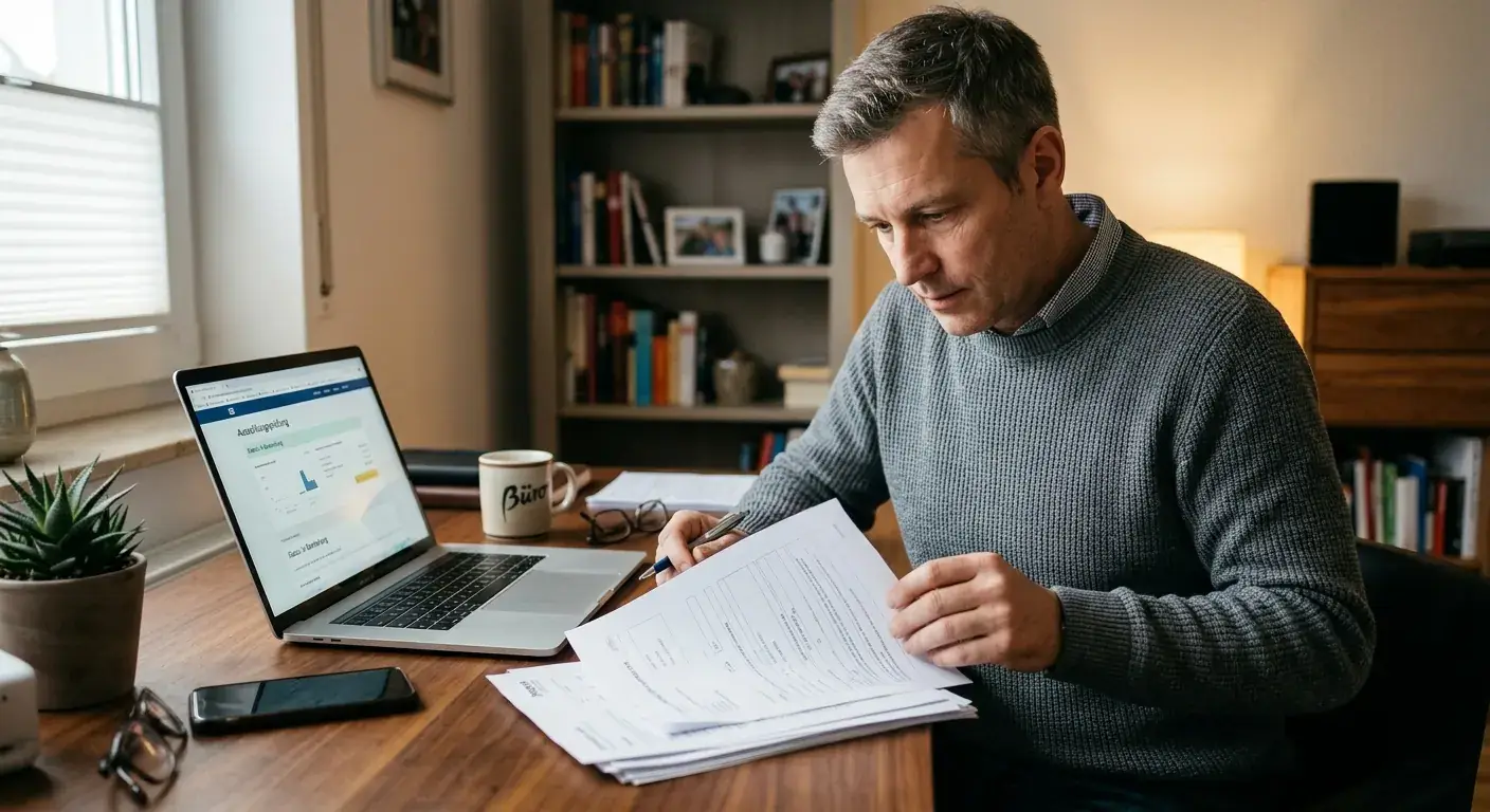 Neutrale Zahlungsbelege und Prüfunterlagen auf einem Büroschreibtisch
