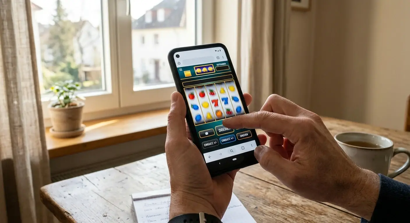 Person nutzt eine neutrale mobile Web-Anwendung auf einem Smartphone am Fenster