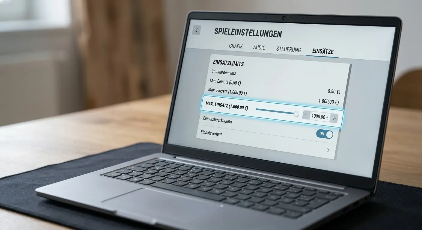 Schlichte Spieloberfläche mit hervorgehobener maximaler Einsatzstufe pro Runde