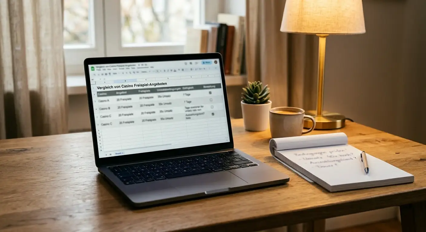 Vergleich von Casino-Freispielangeboten auf einem Laptop-Bildschirm