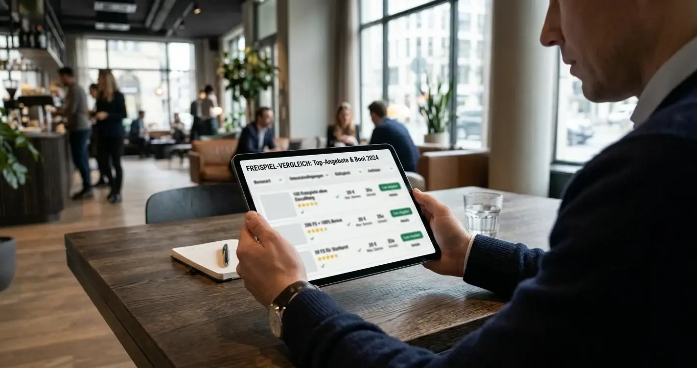 Vergleichstabelle mit Casino-Angeboten auf Computerbildschirm