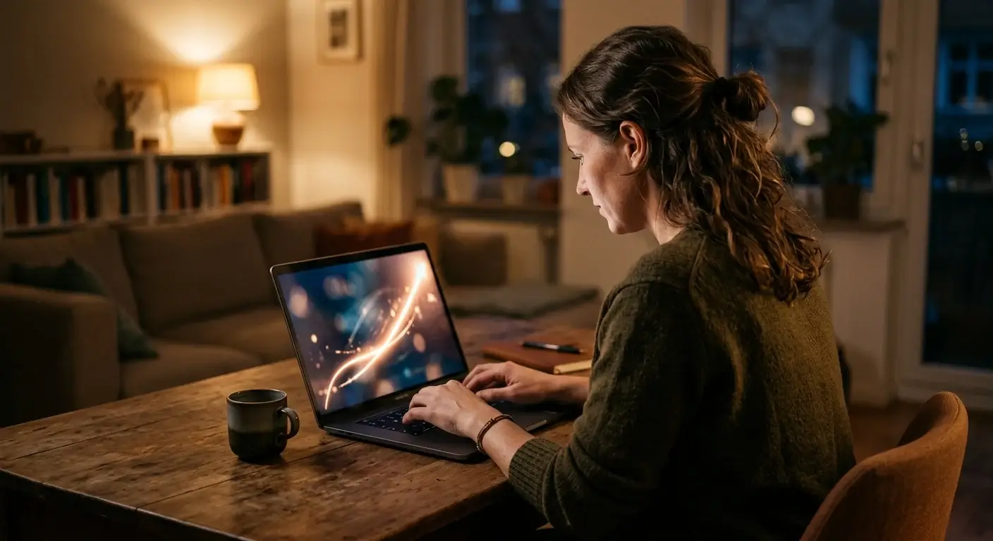 Spieler beobachtet konzentriert die steigende Kurve eines Crash-Spiels am Laptop