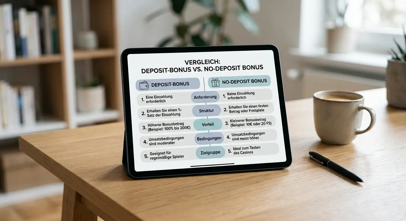 Vergleich von Einzahlungsbonus und No-Deposit-Bonus auf Diagramm