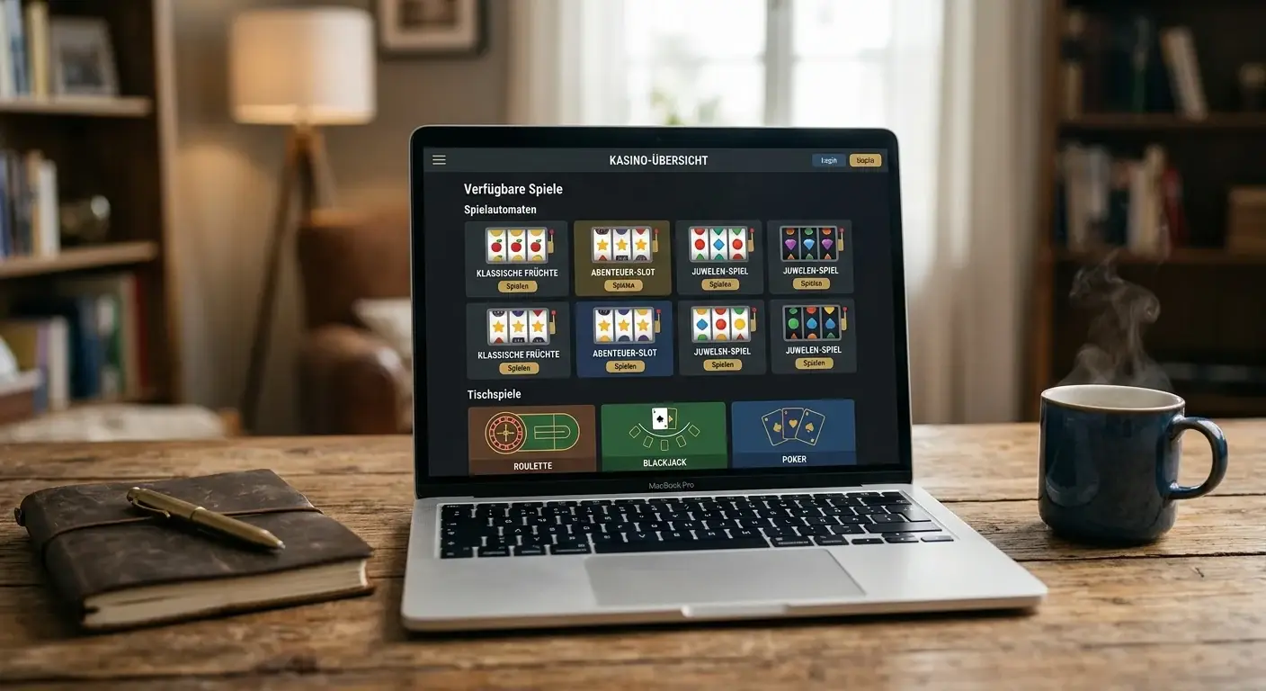 Spieleauswahl im Ethereum-Casino mit Spielautomaten und Tischspielen