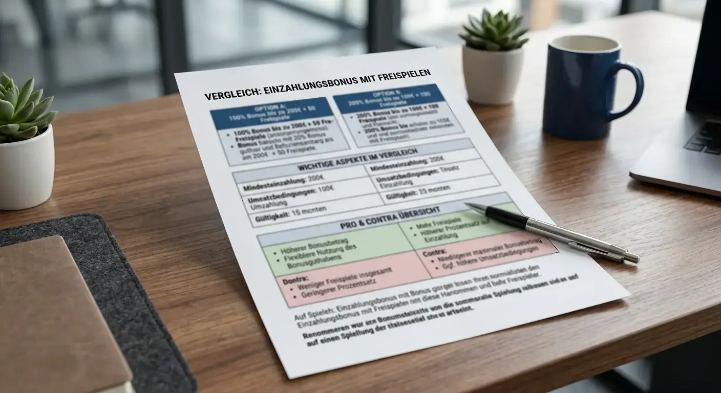 Dokument mit Vor- und Nachteilen zweier Bonus-Optionen