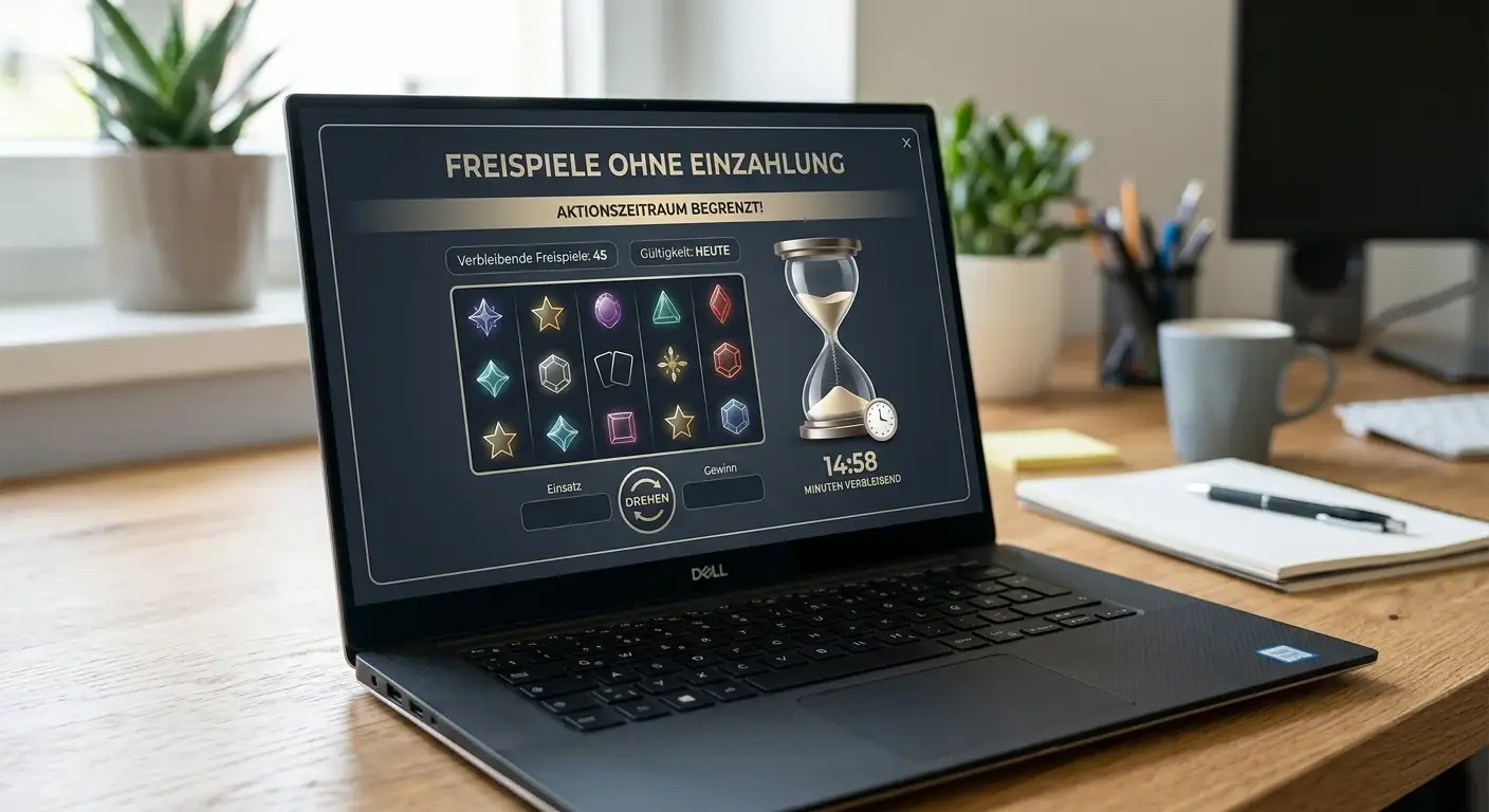 Neutrale Spieloberfläche mit einzelnen Freispiele-Symbolen und eingeblendeter Frist