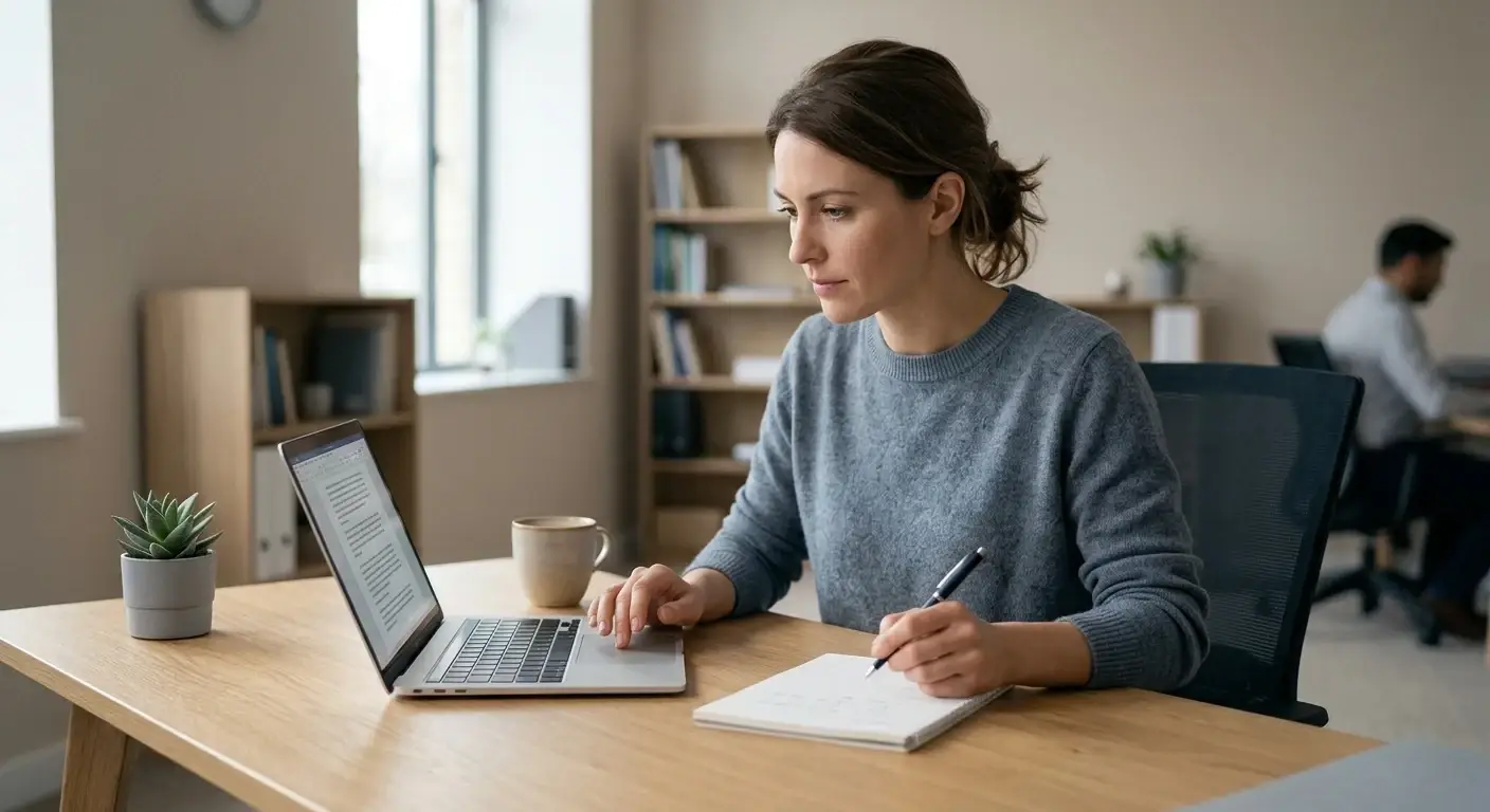 Person prüft Bonusbedingungen auf einem Laptop