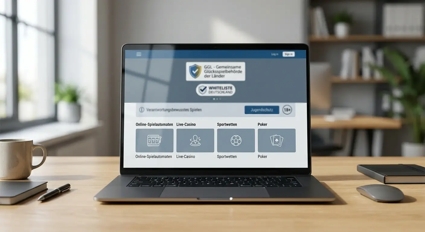 Deutsches Casino-Interface mit GGL-Whitelist-Symbol und Sicherheitshinweis