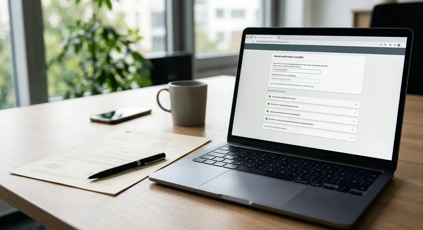 Neutrales Dokument und Laptop mit deutscher Erlaubnisprüfung ohne Wappen oder Logos