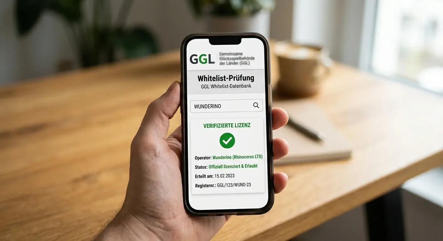 Offizielle GGL-Whitelist-Prüfung auf dem Smartphone – Lizenzstatus eines Online-Casinos wird in der Datenbank nachgeschlagen