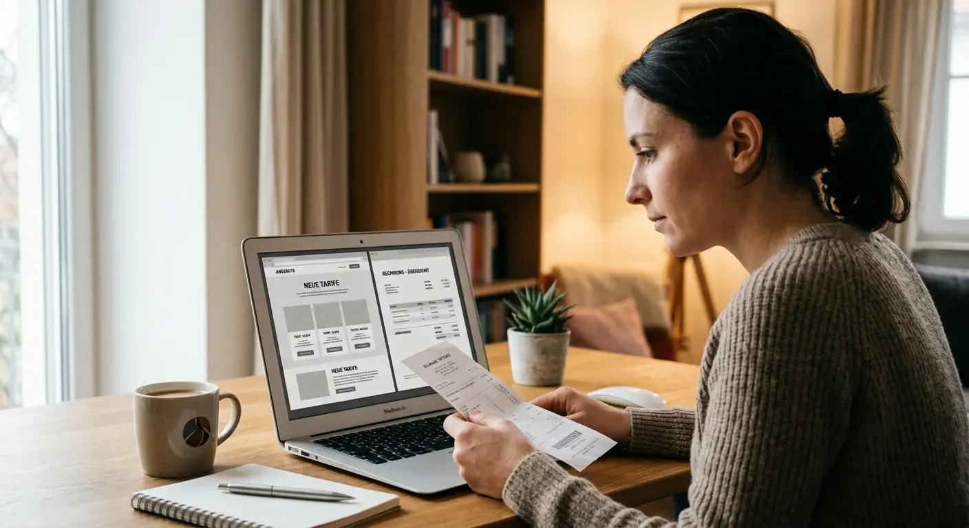 Person comparing a promotional webpage with neutral terms and a payment receipt on laptop