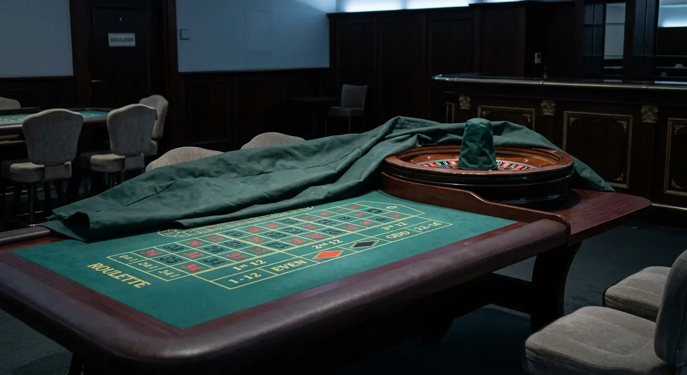 Geschlossener Roulette-Tisch als Symbol für fehlende Tischspiele unter deutscher Lizenz