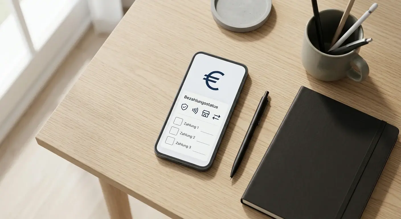 Zahlungsoptionen mit neutralen Symbolen für E-Wallet, Karte und Prepaid