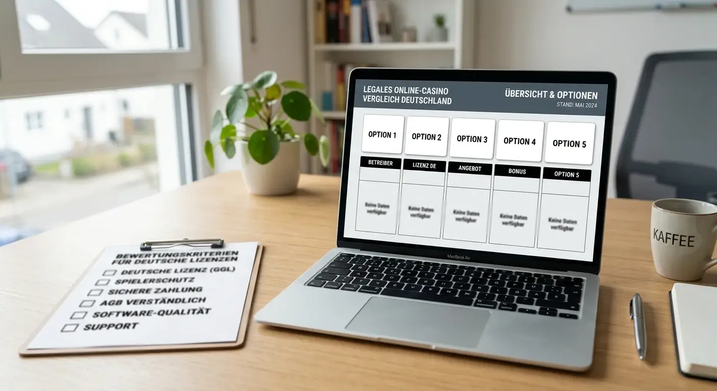 Vergleich mehrerer neutraler Casino-Domains mit einem Prüfvermerk