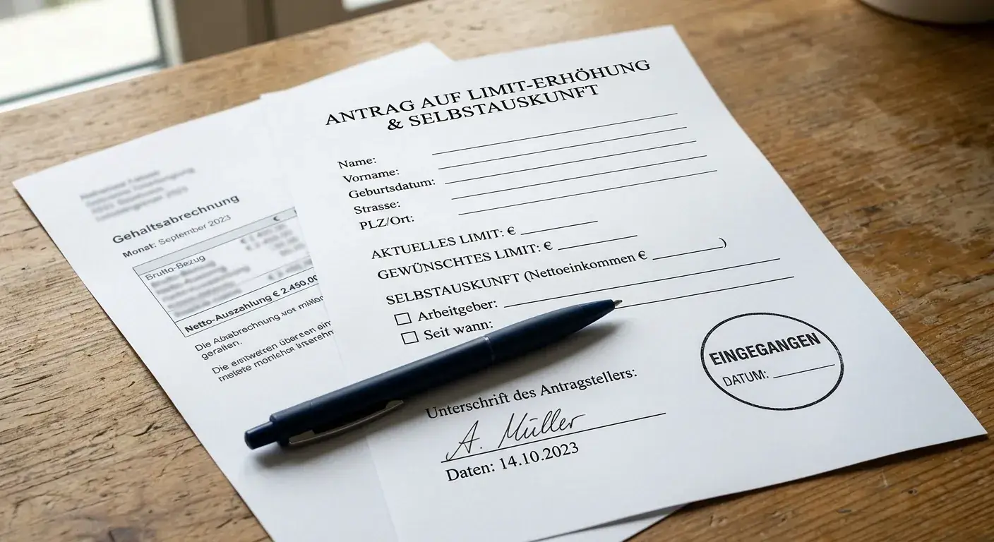 Antragsdokument zur Erhöhung des Einzahlungslimits mit Einkommensnachweis