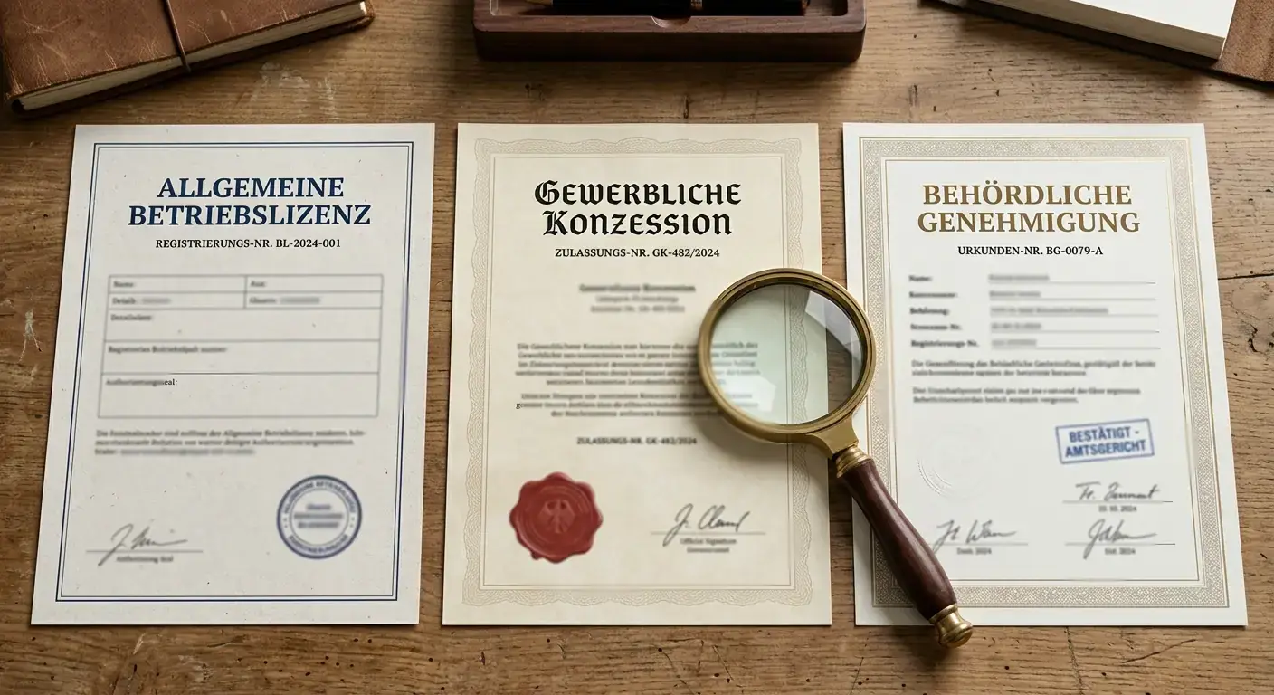 Neutrale Lizenzdokumente ohne Wappen als Sinnbild für unterschiedliche Regulierungsstufen