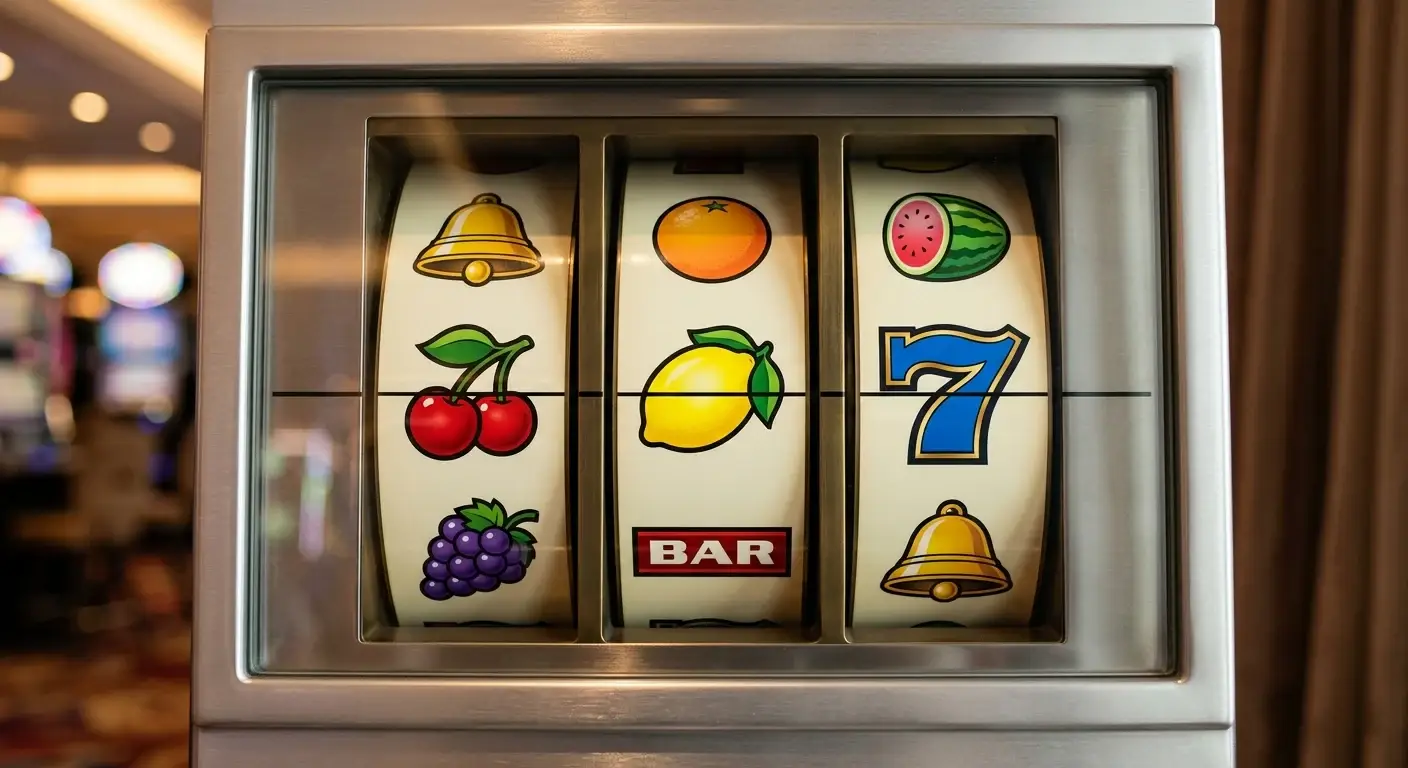 Neutrale Spielautomaten-Walzen mit klaren Symbolen ohne erkennbare Marke