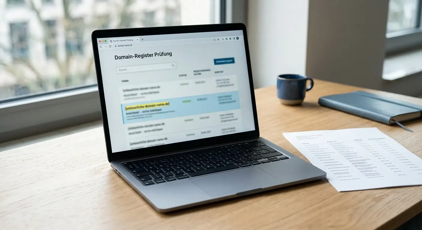 Registeransicht mit neutralen Lizenzfeldern und exakter Domainprüfung