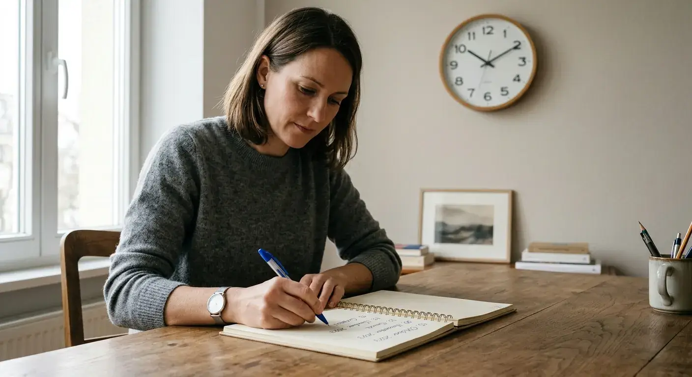 Notizbuch mit handschriftlichem Zeitplan zur Mindestdauer einer Spielersperre