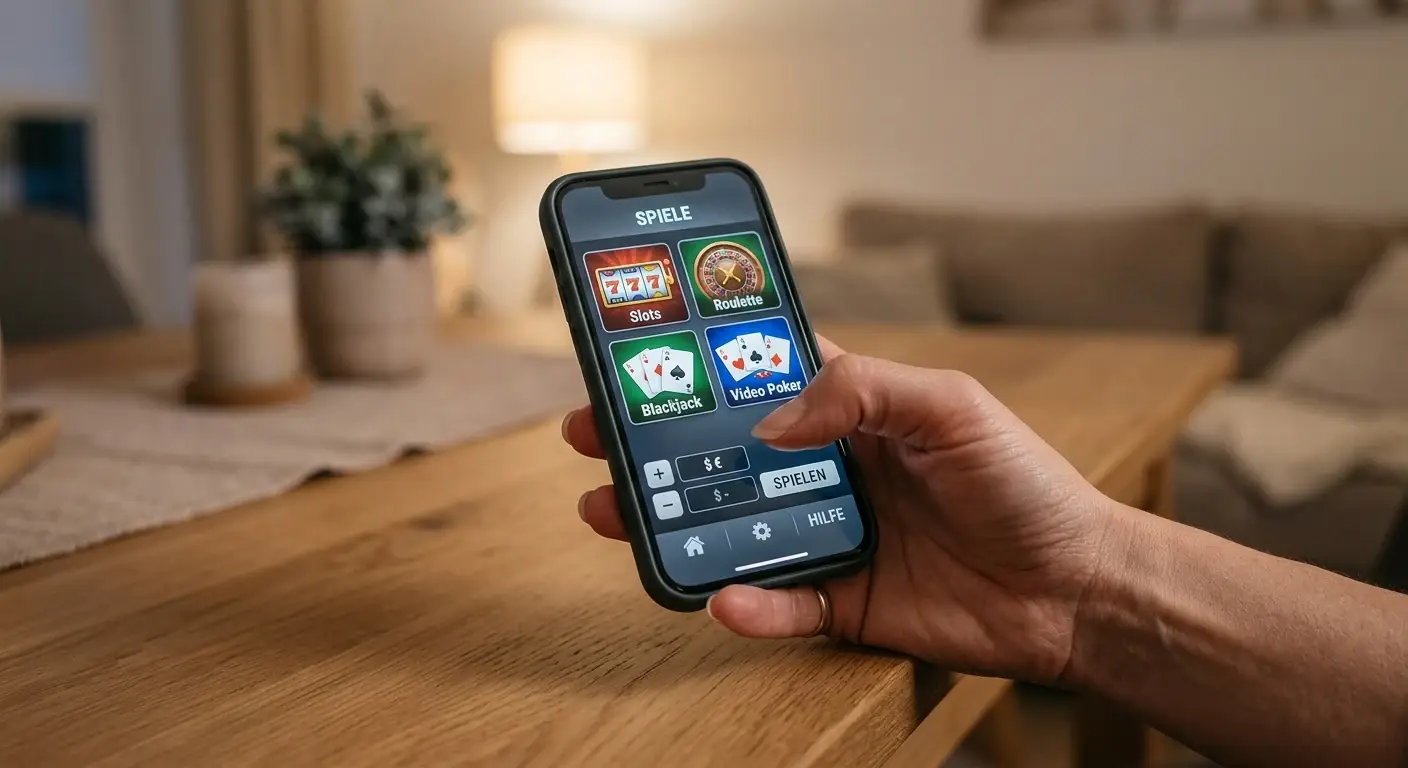 Mobiles Gerät mit neutraler Spielauswahl und kleinen Einsatzstufen