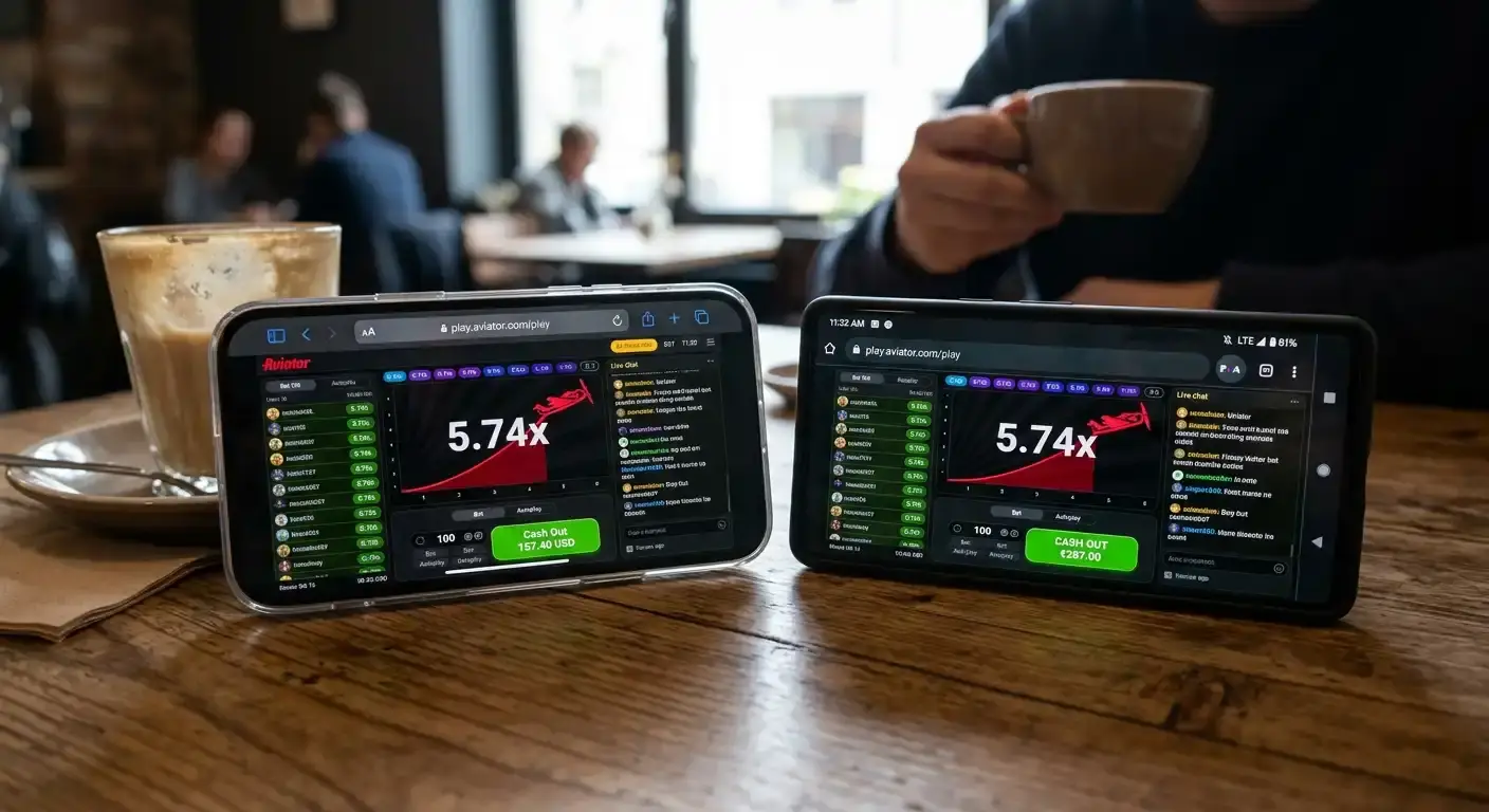 Aviator läuft auf iOS und Android — im Browser oder als progressive Web App.