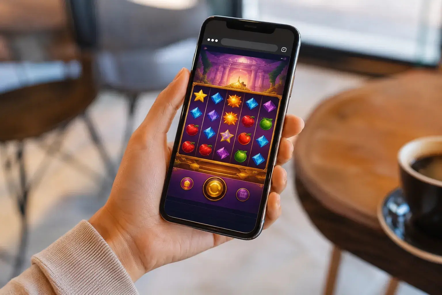 Smartphone im Hochformat mit einem Casino Spiel im Browser ohne App-Installation