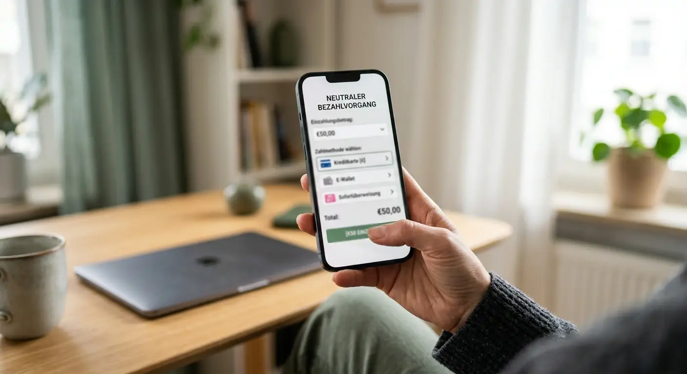 Person prüft ein mobiles BCH-Casino im Browser bei ruhigem Tageslicht