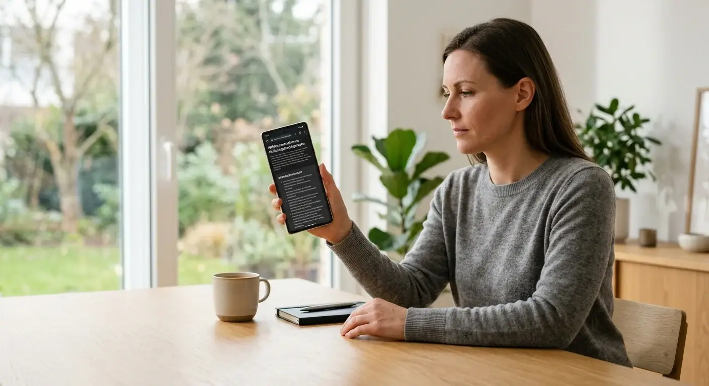 Smartphone mit neutraler Casino-Domain und lesbaren Bonusbedingungen