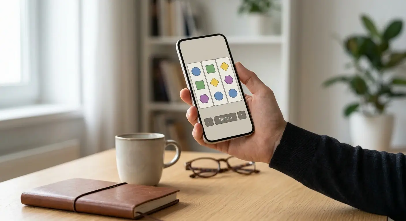 Smartphone mit neutraler Spielautomatenansicht ohne Markenlogo