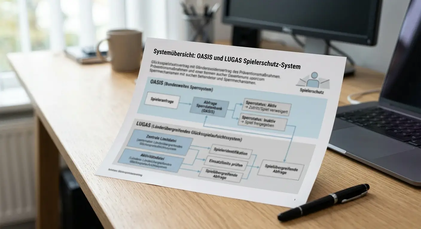 Dokument mit OASIS- und LUGAS-Systemübersicht, Sperrmechanismen visualisiert