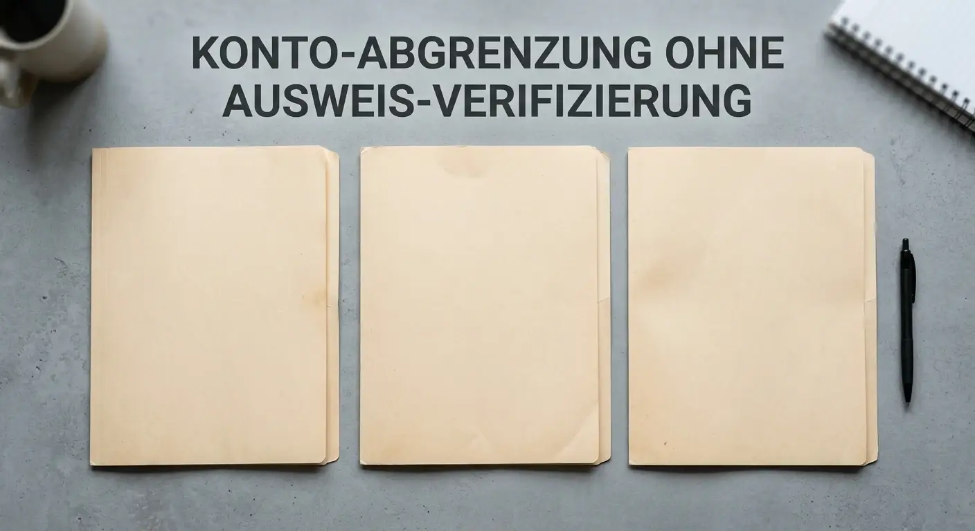 Drei getrennt liegende leere Ordner mit unterschiedlichen Beschriftungen ohne Markennamen, sachliche Beleuchtung