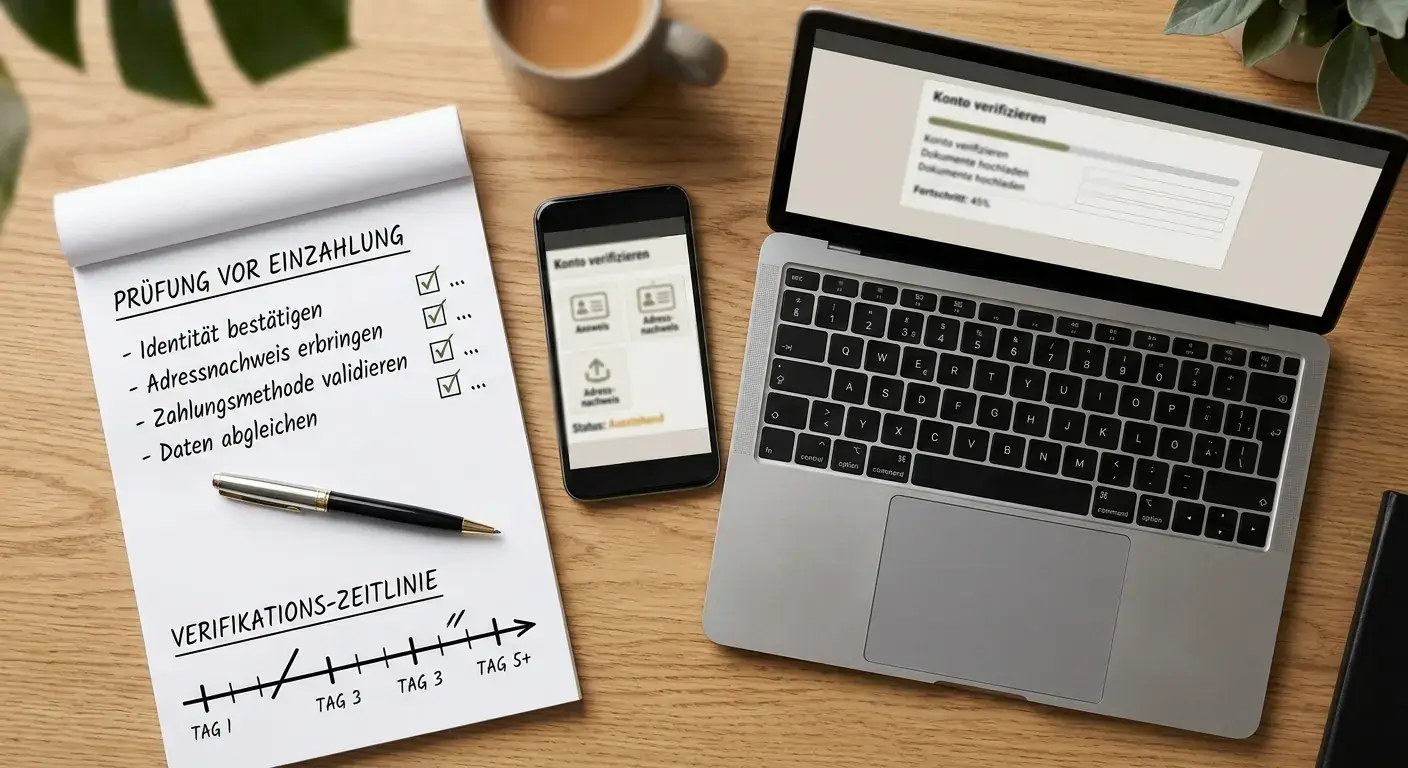 Checkliste neben Laptop zur Prüfung eines OKTO-Casinos vor der Einzahlung