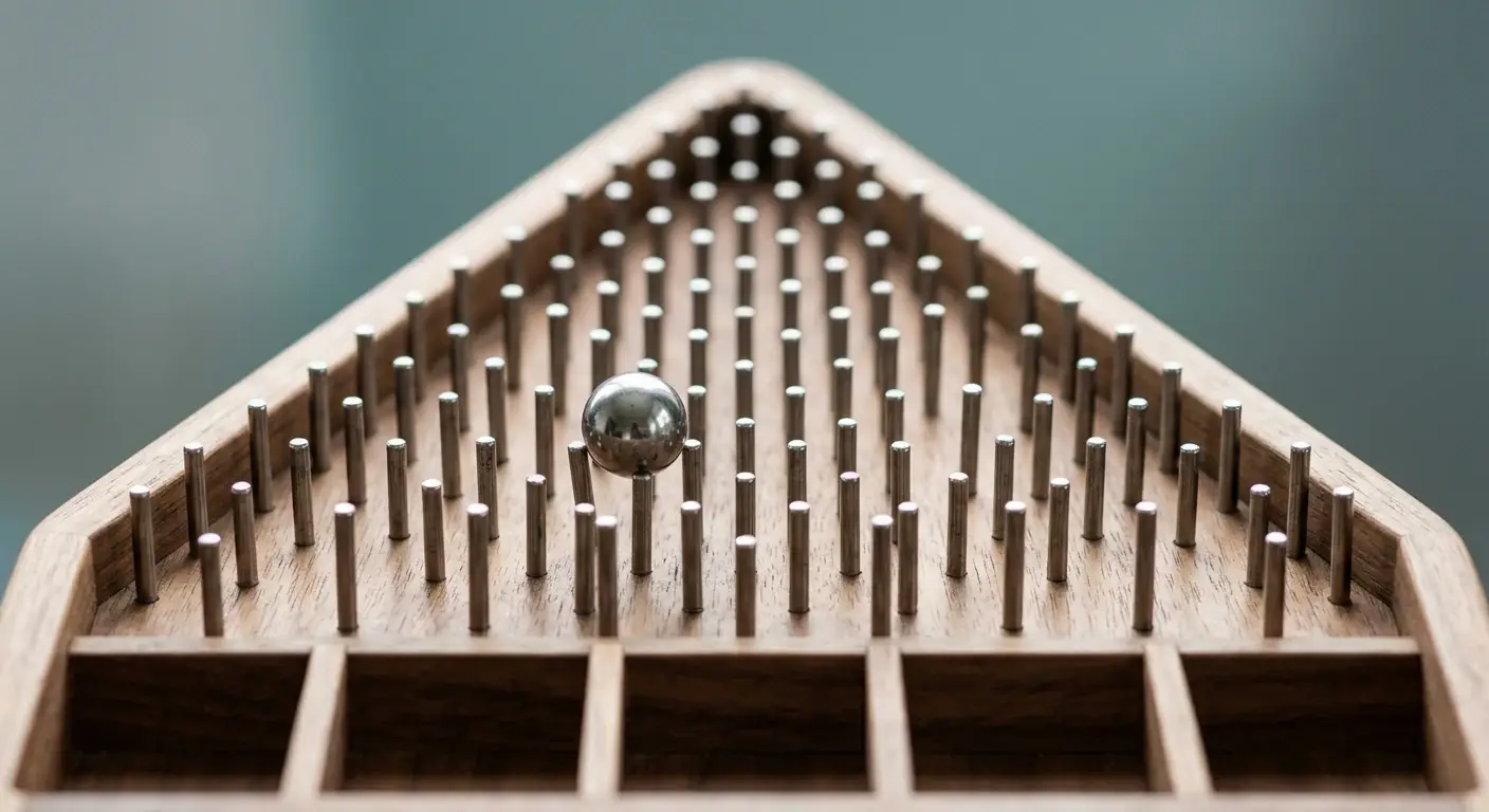 Nahaufnahme des Plinko Spielfelds mit Stiften und Multiplikator-Fächern