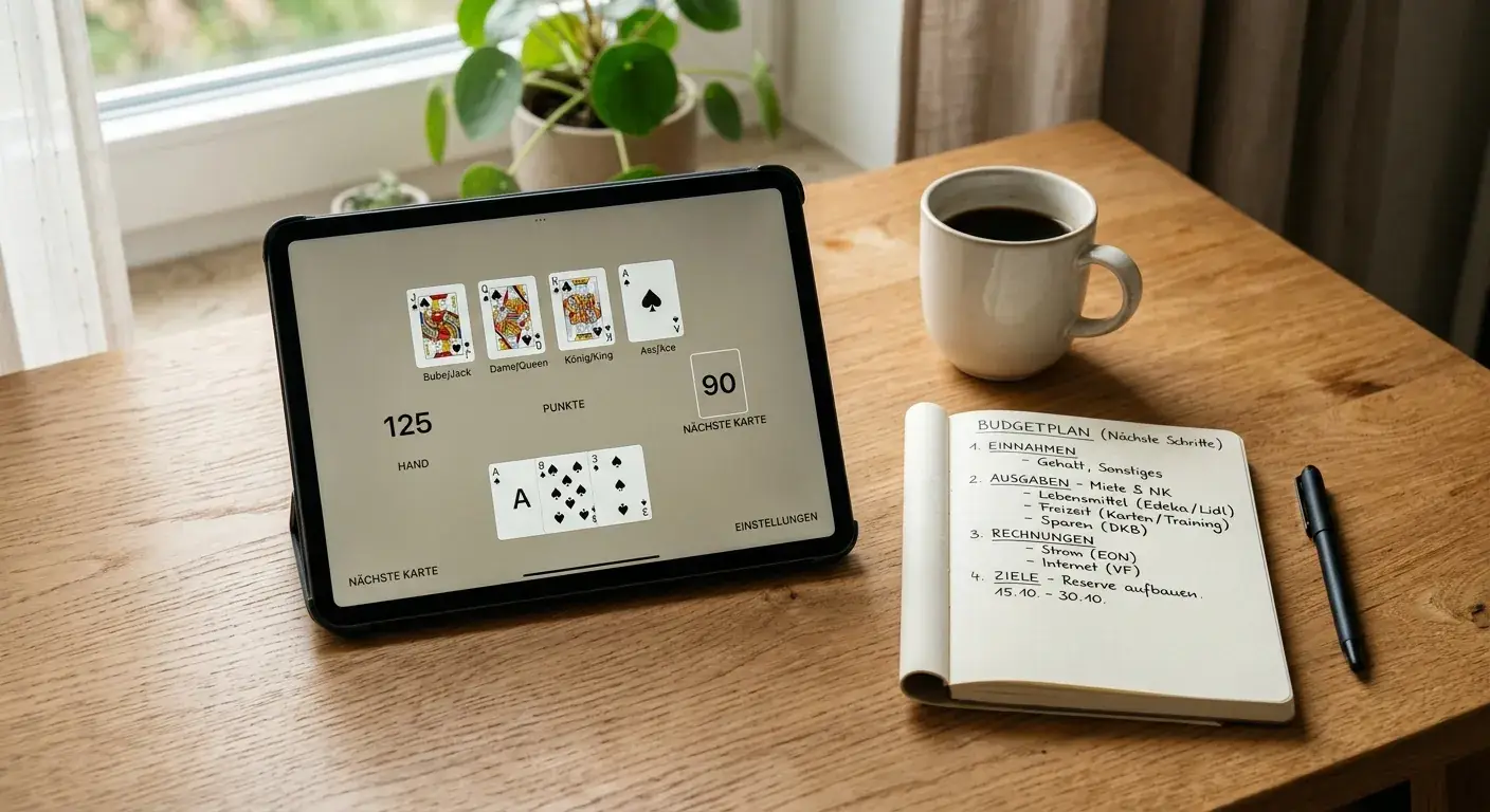 Punto Banco gratis im Demo-Modus üben und das Budget mit Notizblock planen