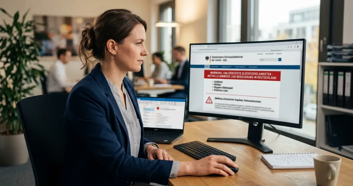 Nahaufnahme eines roten Warnzeichens auf einem Monitor neben der GGL-Whitelist