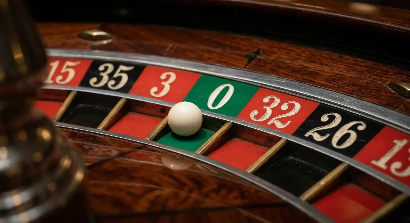 Nahaufnahme eines europäischen Roulette-Kessels mit einer einzigen Null