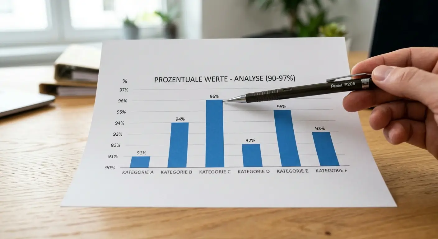 Diagramm mit Prozentangaben und Euro-Symbol auf Papier