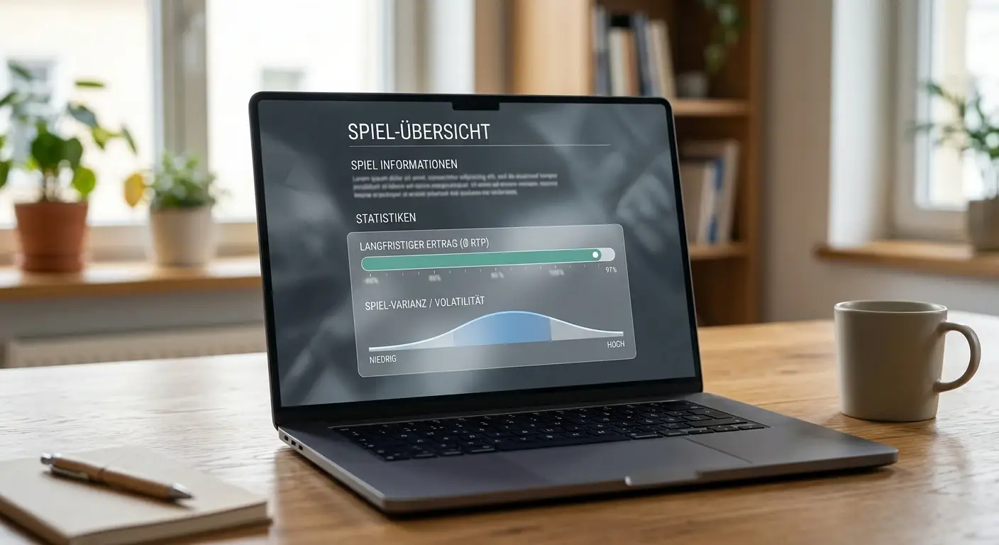 Neutrale Spielansicht mit RTP- und Varianzangaben ohne Markenlogo