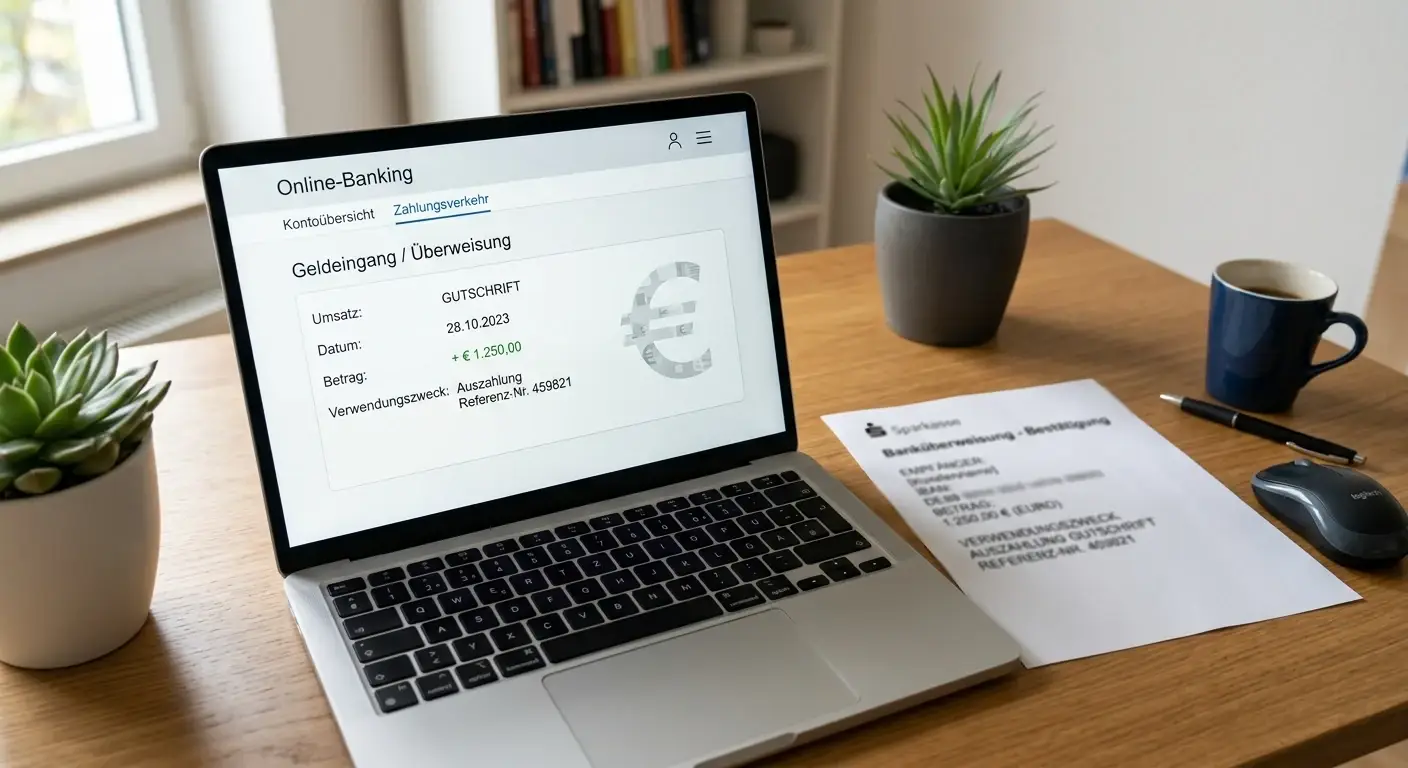 Person prГјft ein digitales SEPA-Mandat auf einem Laptop ohne erkennbare Markenzeichen