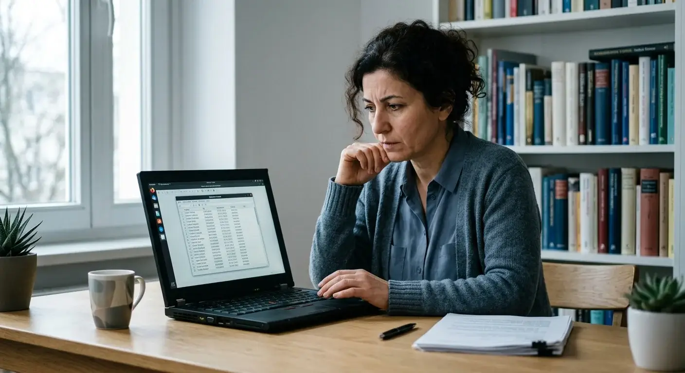 Person prüft an einem Laptop eine amtliche Anbieterliste als Sinnbild für den Whitelist-Abgleich