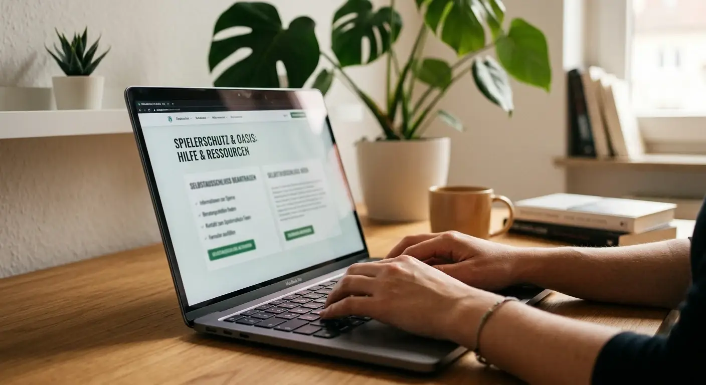 Person tippt auf Laptop mit Hilfsressourcen-Interface