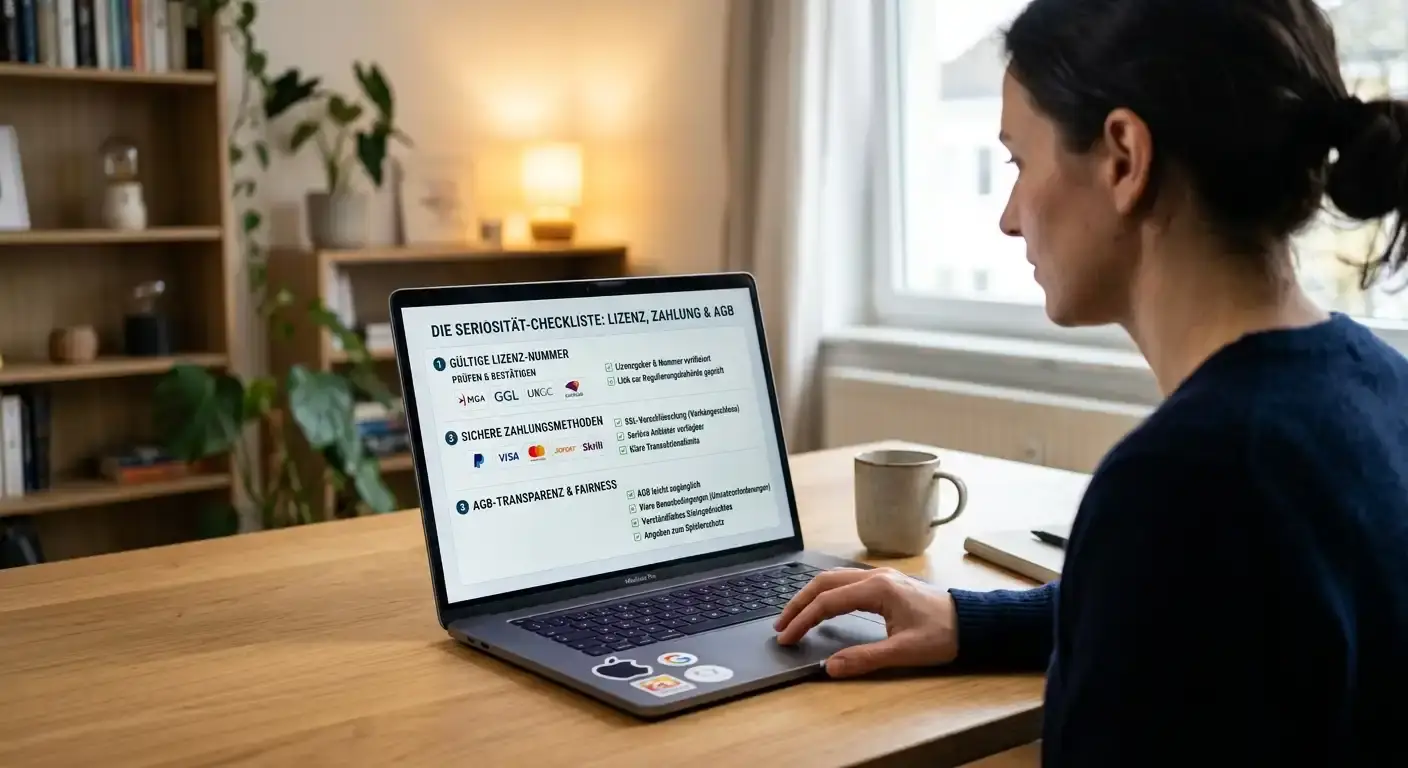 Lizenz-Nummer, Zahlungsmethoden und AGB-Transparenz — die Seriosität-Checkliste.