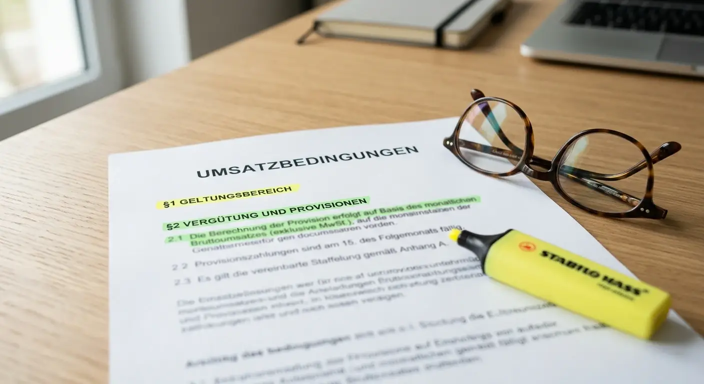 Dokument mit Bonusbedingungen und Textmarker