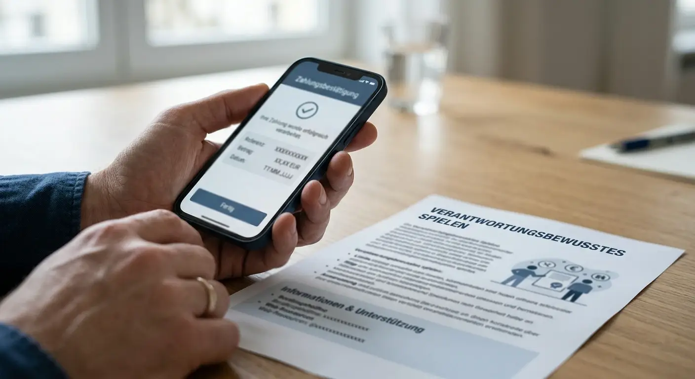 Wero-App-Freigabe auf einem Smartphone neben neutralen Spielerschutz-Hinweisen